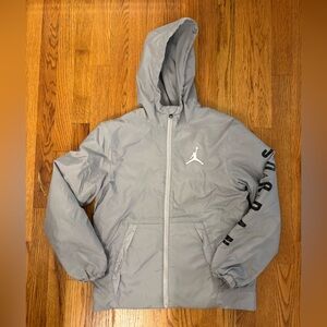 Jordan Light Gray Hooded Windbreaker Jacket Boys L